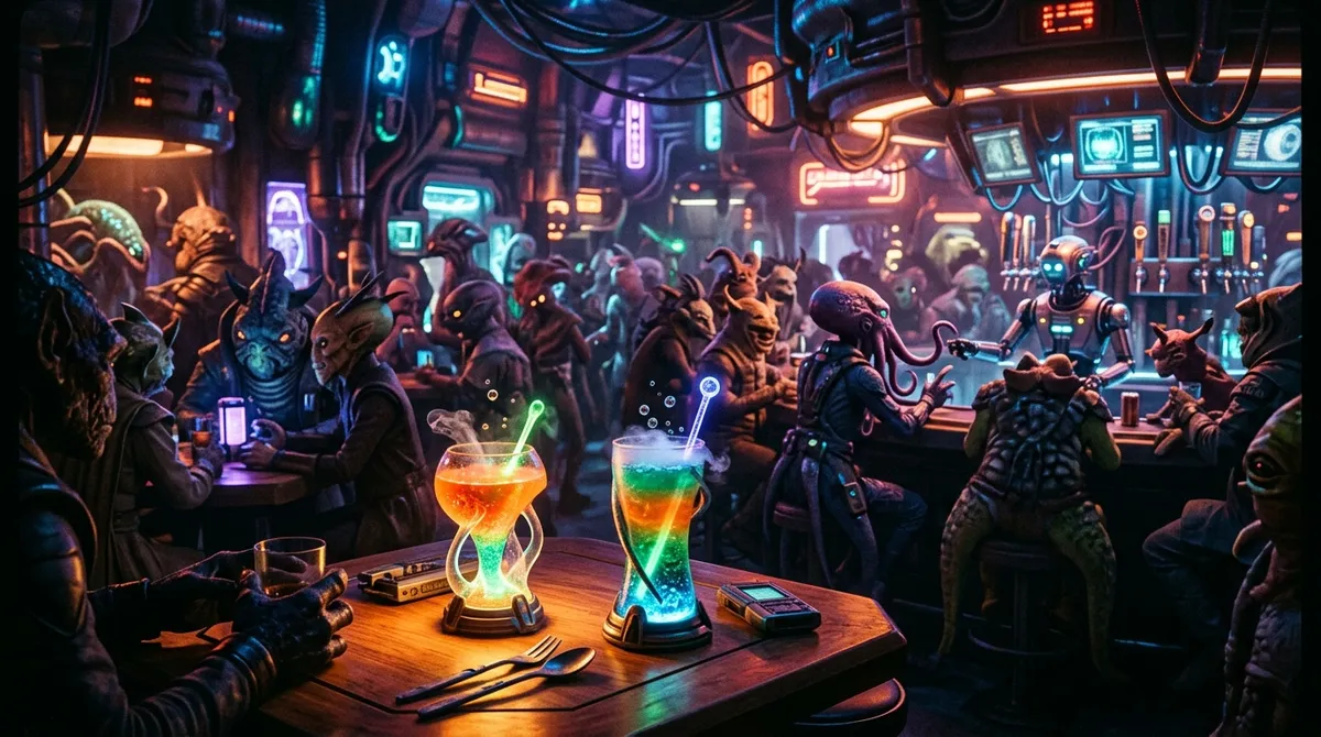 Ilustrace k audioknize Stopařův průvodce galaxií