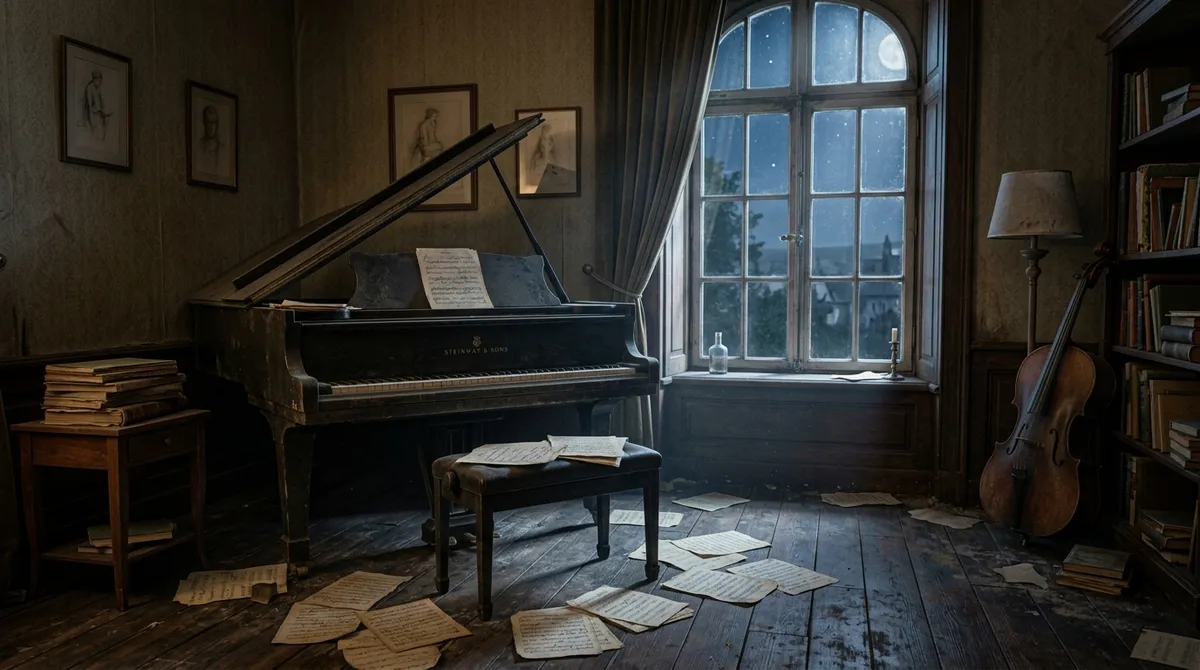 Ilustrace k audioknize Symfonie s úderem kotlů (ze sbírky Muzikální Sherlock)